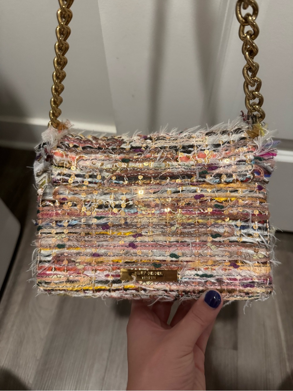 Kurt Geiger Multicolor Tweed Crossbody with Gold Chain - Picture 2 of 5